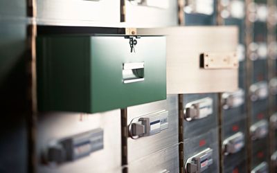 Recycled diamonds being stored in a safety deposit box at a bank.