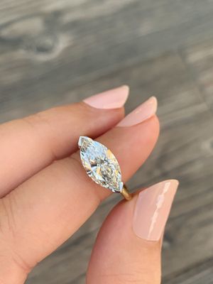 frank darling custom engagement ring east west marquise half bezel