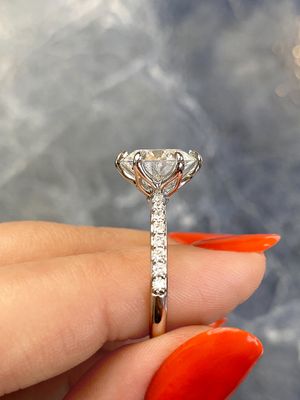 Sidney No. 1 pave frank darling round diamond engagement ring set with a 3 carat round diamond cut