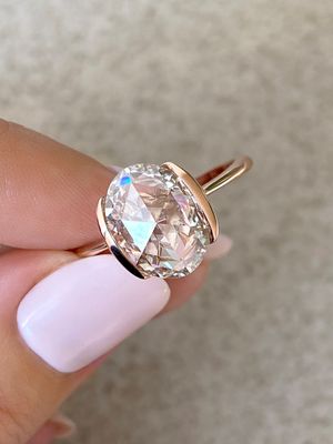 Frank Darling custom rose cut half bezel rose gold solitaire pink diamond engagement ring