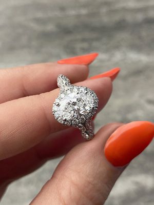 frank darling custom oval halo marquise band lab grown diamond engagement ring