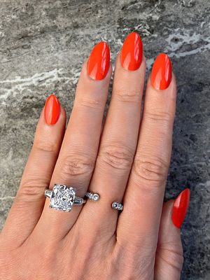 custom frank darling cushion three stone baguette diamond engagement ring
