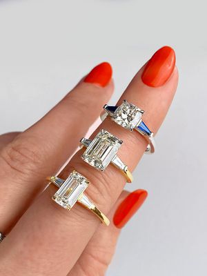 Frank darling custom 3 stone square diamond rings stacked