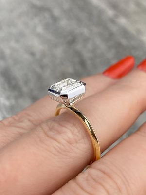 Frank Darling 2 tone emerald cut engagement ring