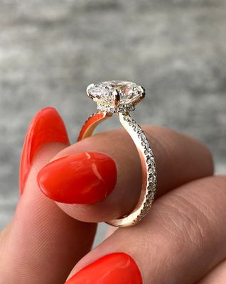 Frank Darling custom hidden halo engagement ring in yellow gold