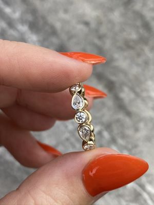 custom pear and round bezel diamond eternity ring