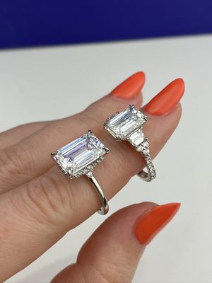 Custom Frank Darling 8 carat diamond ring stacked with a 4 carat diamond ring