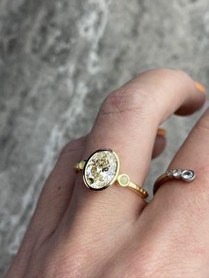 Frank Darling Oval three stone ring with Opal accents