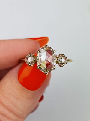 Frank Darling oval rose cut three stone vintage engagement rings