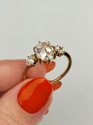 Frank darling three stone oval rose cut engagement ring