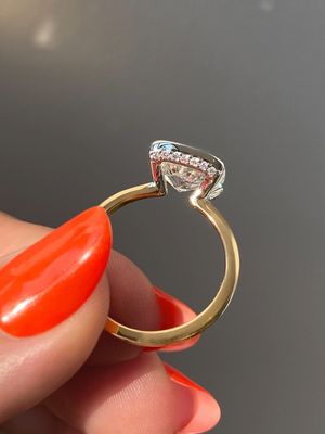 Frank darling custom engagement ring anatomy: two-tone, half bezel with gallery diamond accents