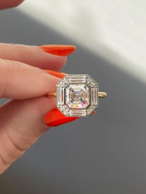 Frank Darling two tone asscher baguette halo