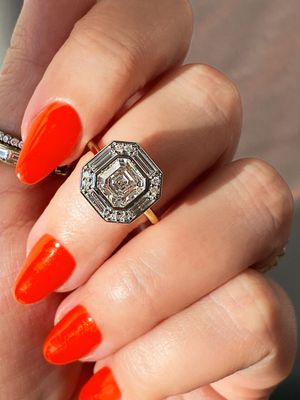 Frank Darling custom two tone art deco inspired asscher bezel ring
