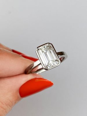 Frank Darling silver engagement rings platinum emerald bezel