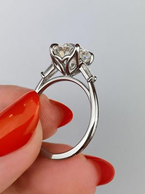 Frank Darling silver engagement rings three stone platinum profile