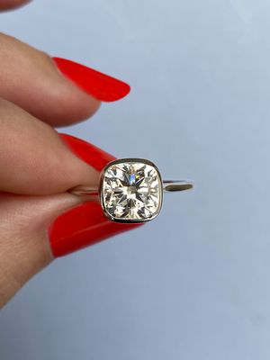 Frank Darling cushion brilliant cut diamond bezel ring