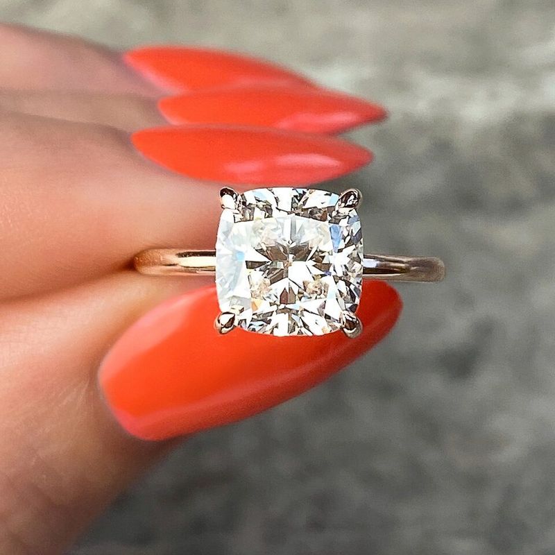 single diamond cushion cut engagement rings